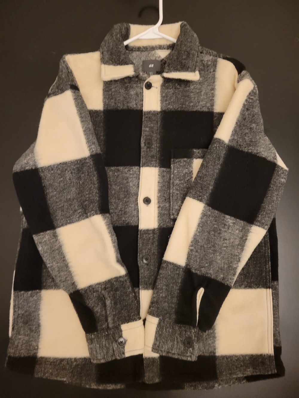 H&M Men's Black & Cream Buffalo Plaid Shirt Jacket